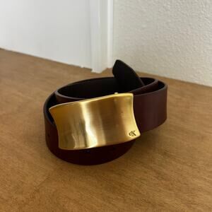 Calvin Klein Gold toned front Clasp Belt Brown genuine leather large size